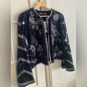 ZARA Sequin Floral Embellished Jacket NEW NWT Large